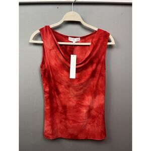 Belah & Codey Cowl Neck Top‎ Womens Orange Red Tie dye Tank Stretch Blouse NEW